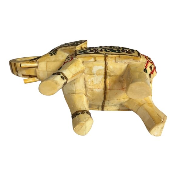 VTG Hand-Painted Faux Bone Elephant Figurine – 7” Carved Sculpture with Floral D - Picture 6 of 6